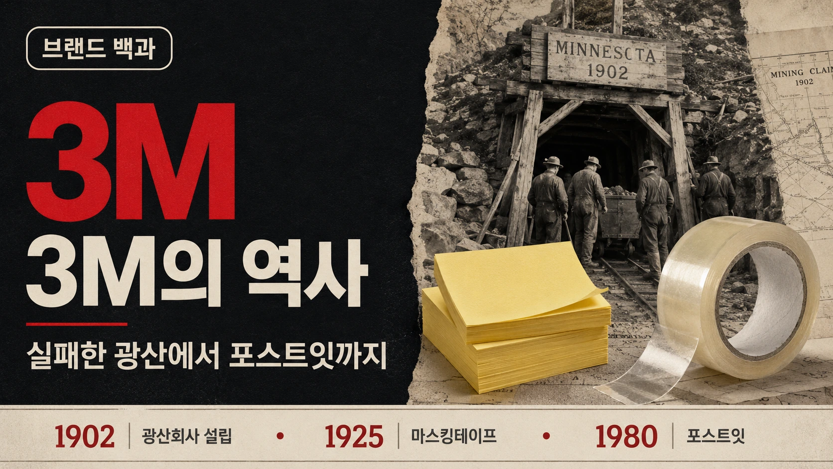 3M의 역사와 실패한 광산 사업, 포스트잇과 스카치테이프의 탄생 이야기를 소개하는 브랜드 백과 썸네일