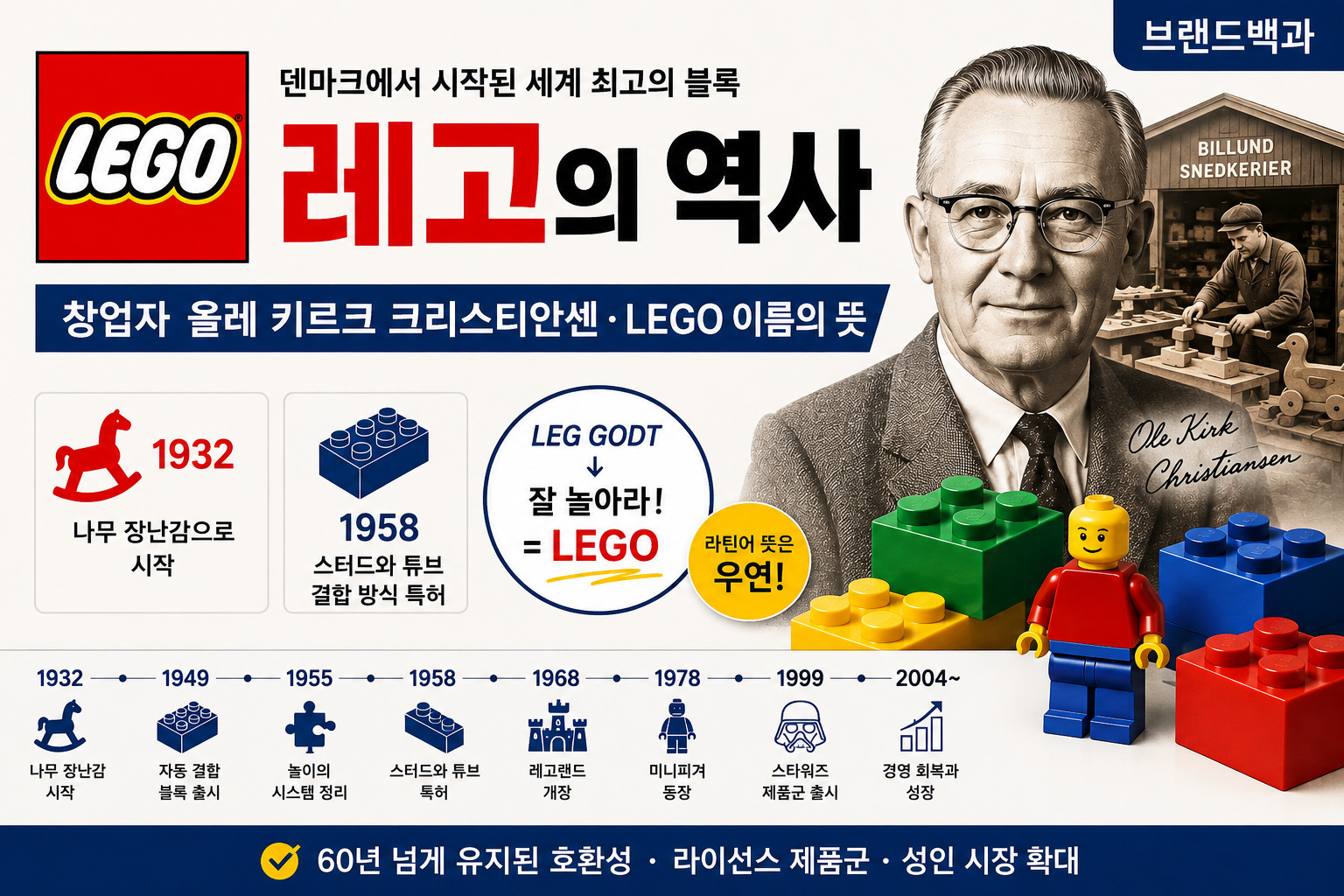 레고의 역사와 창업자, LEGO 이름의 유래를 소개하는 브랜드 백과 썸네일